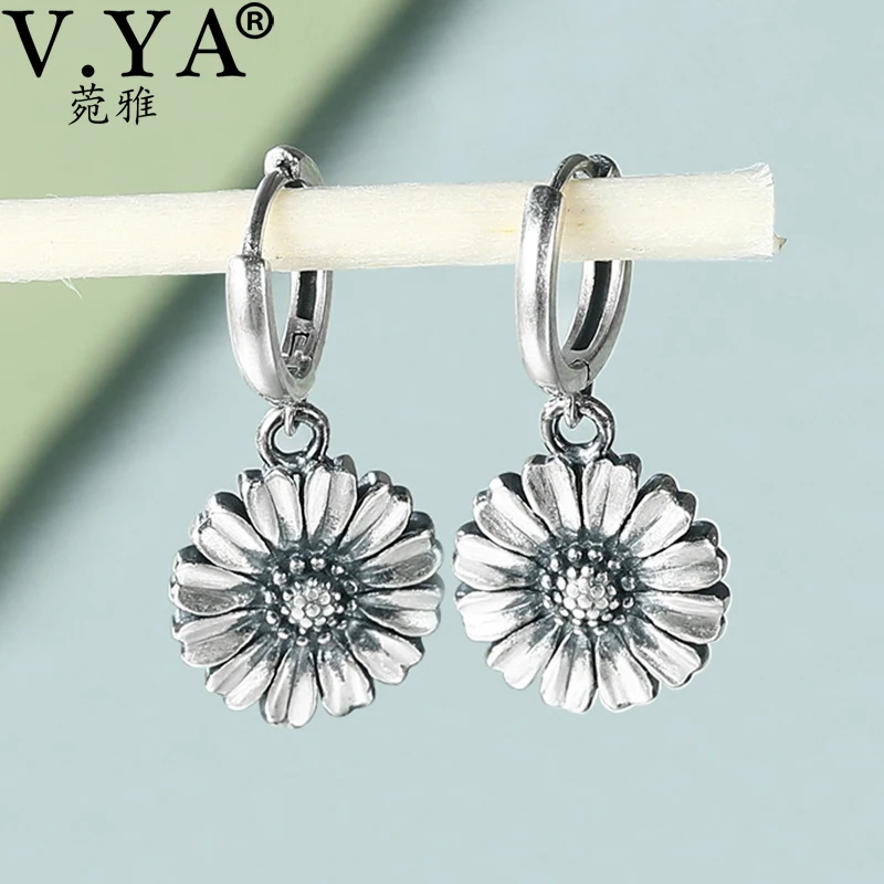 

V.YA 925 Sterling Silver Ladies Thai Silver Sun Flower Earrings Temperament Femme Earring For Women Fashion Jewelry Gifts