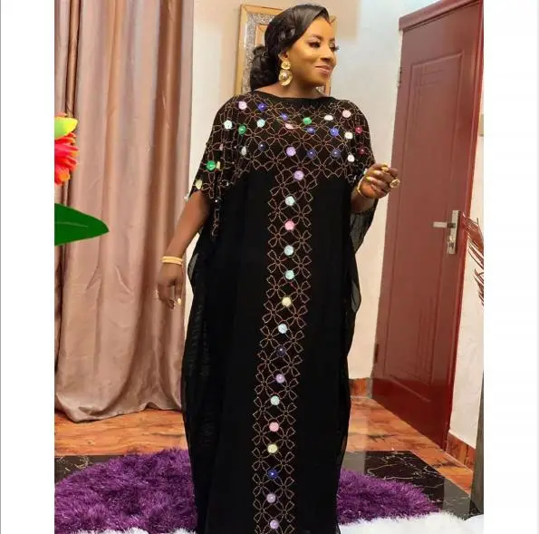 

African Design Dashiki Dress Beading Abaya Vest Vintage Bandage Bazin Bat Sleeve Robe Gowns Africa Sexy Lady Party Fairy