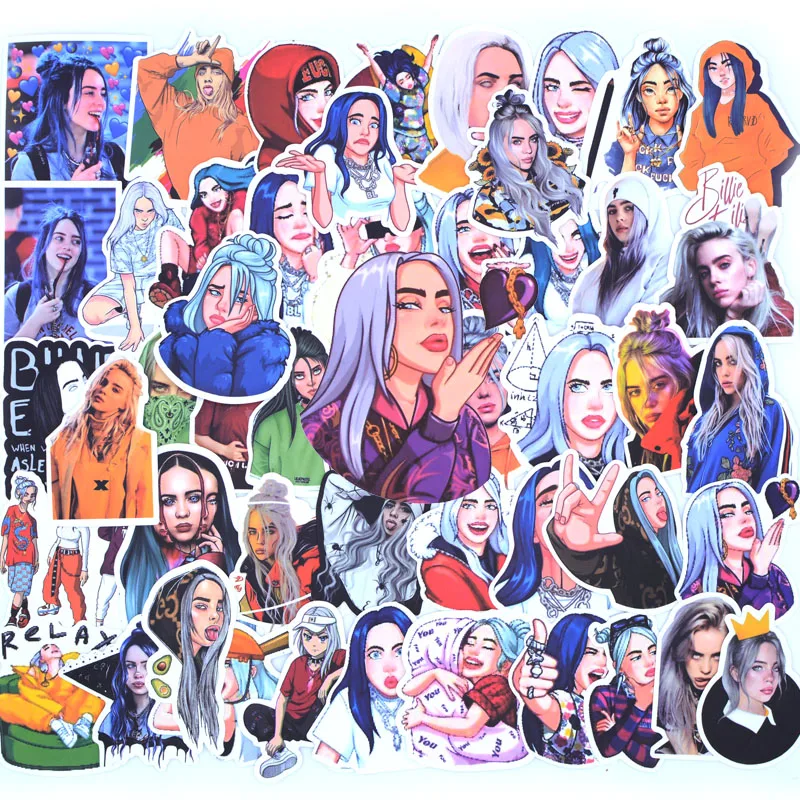 50PCS Billie Eilish 50 шт. упаковка Billie Eilish мультфильм стикер водонепроницаемый чемодан DIY ноутбук гитара игрушка для скейтборда прекрасный стикер s - Цвет: 50PCS Billie Eilish