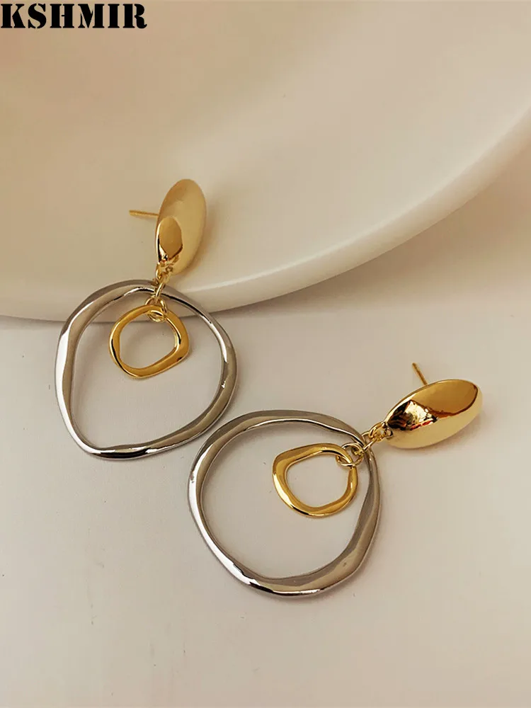 

kshmir 2020 fashion retro contrast color metal geometric patchwork round earrings women's jewelry