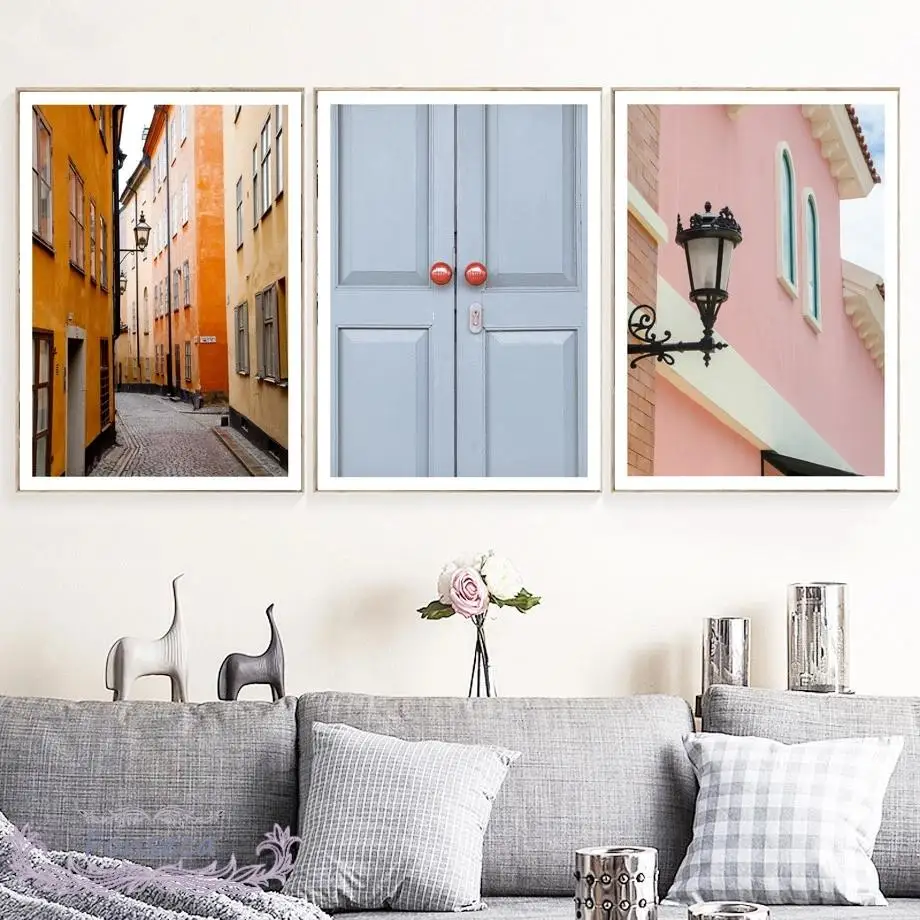 Европейская маленькая городская Картина на холсте Hd Печатный Красный велосипед