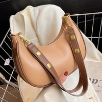 2022 new small solid color pu leather saddle crossbody bags for women simple designer underarm shoulder handbags and purses