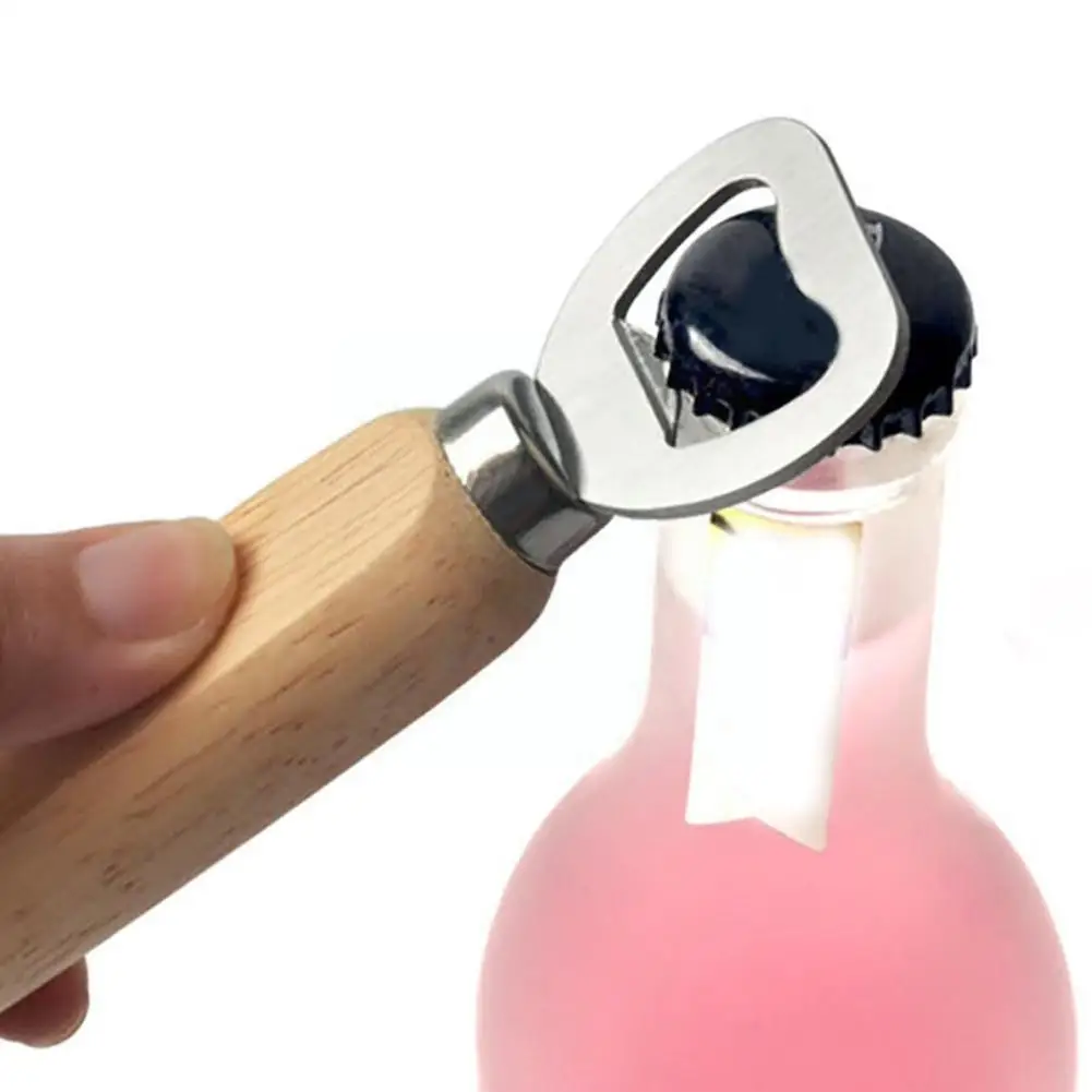 1 шт. стальная открывалка для бутылок с перфорированной деревянной крышкой