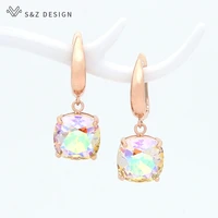 sz design korean fashion classic simple square crystal dangle earrings rose gold eardrop for women wedding jewelry lover gift
