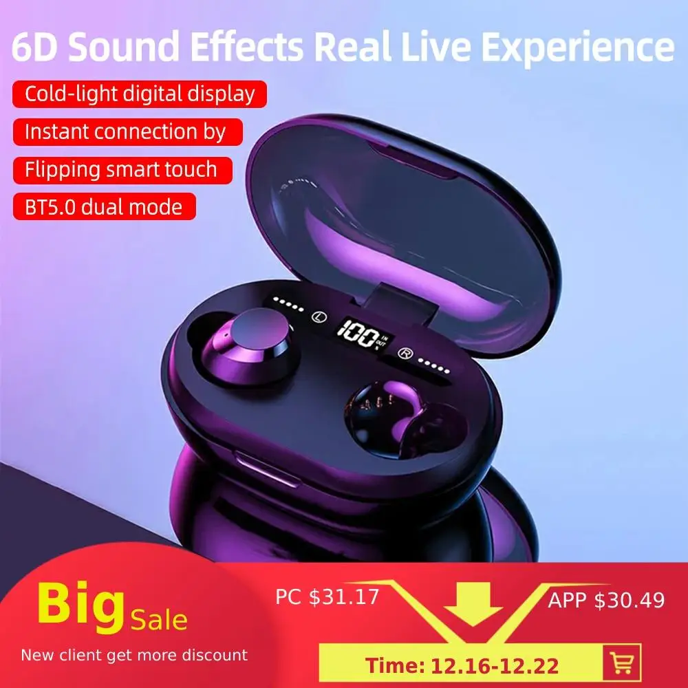 6D стерео Bluetooth наушники с шумоподавлением Беспроводные наушники TWS наушники 3300 мАч светодиодный дисплей Bluetooth наушники Новинка