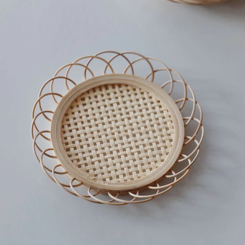 

Rattan Placemat Cup Holder Vintage Drink Coasters Tischset Floret Shape Tea Pot Placemats Korean Style Home Dining Table Decor