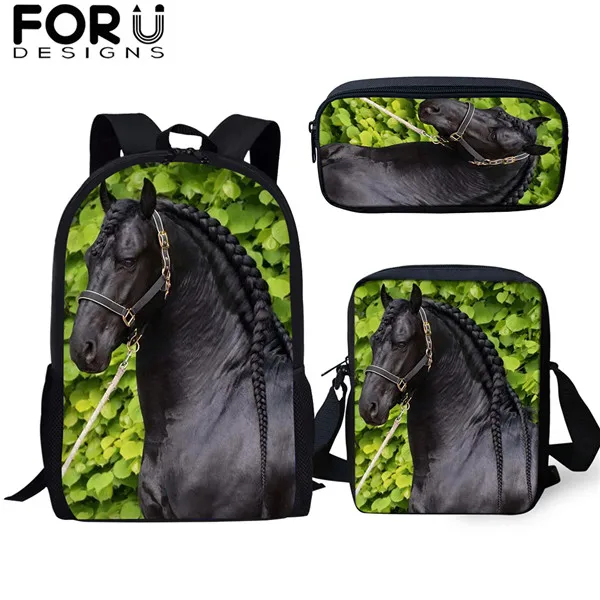 FORUDESIGNS/3 шт./компл. красивый фризская лошадь печати школьная сумка для мальчиков и подростков, рюкзак для девочек, детей, студентов рюкзак для путешествий - Цвет: CDGX1512CEK