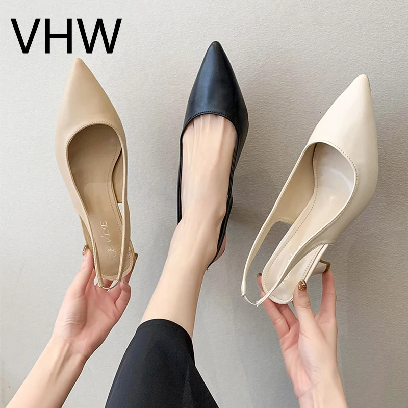 

Women Sandals 2021 Summer New Pointed Toe Mid Heels Fashion Leather Shoes Elegant White Pumps Lady Classic Sandals Female Shoes