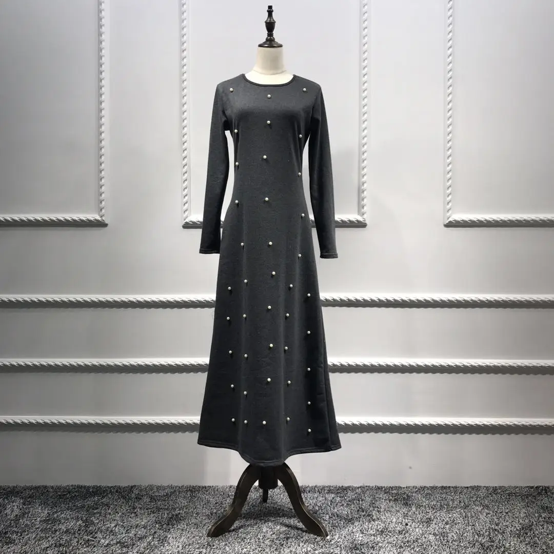 Мусульманская абайя женское платье хлопковое с бисером карманами Свободное