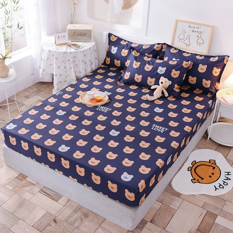 

New Product 1pcs 100% Cotton Printing bed mattress set with four corners and elastic band sheets(pillowcases need order)