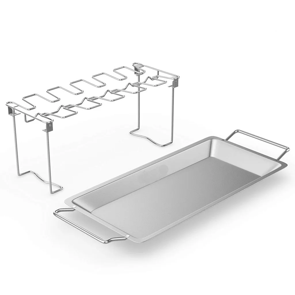

Summer Non-stick Carbon Steel Barbecue Mat Stainless Steel Chicken Wing Leg Rack with Drip Pan Kitchen Gadgets