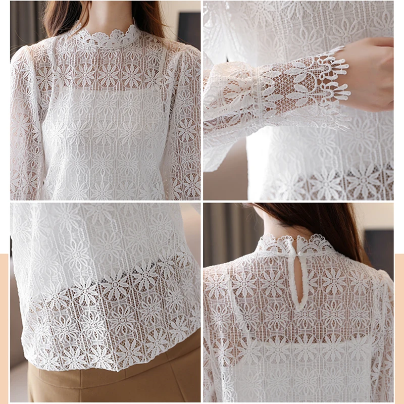 Блузки с длинным рукавом и кружевными цветами весенние топы blusas mujer de moda 2020 новые