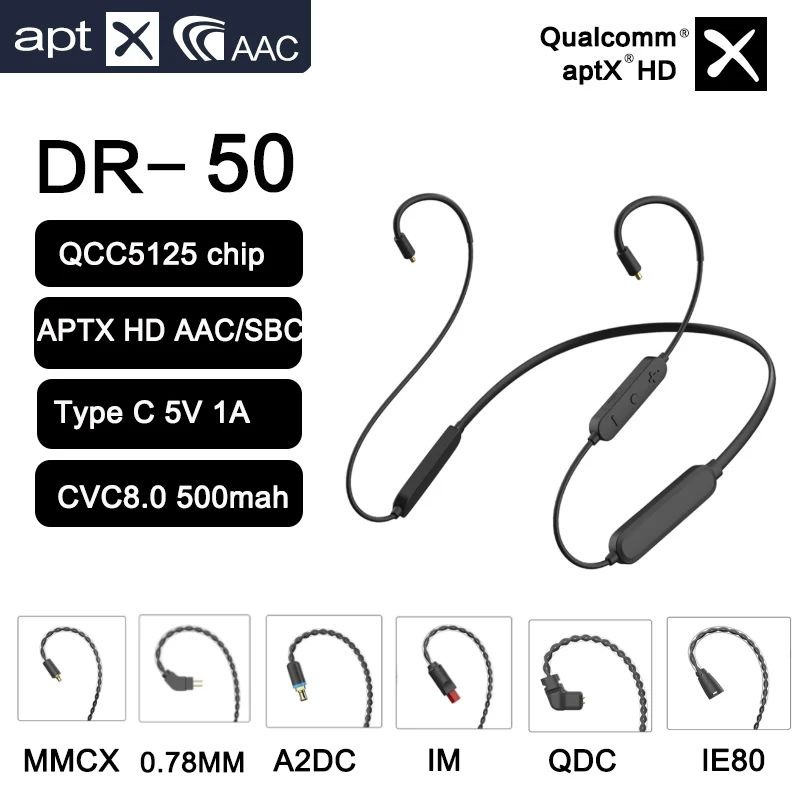 Новый APT X HD кабель QCC5125 HiFi наушники 0 78 pin/MMCX UE/QDC A2DC/IE80 IE40 500 мА/ч беспроводной Bluetooth 5
