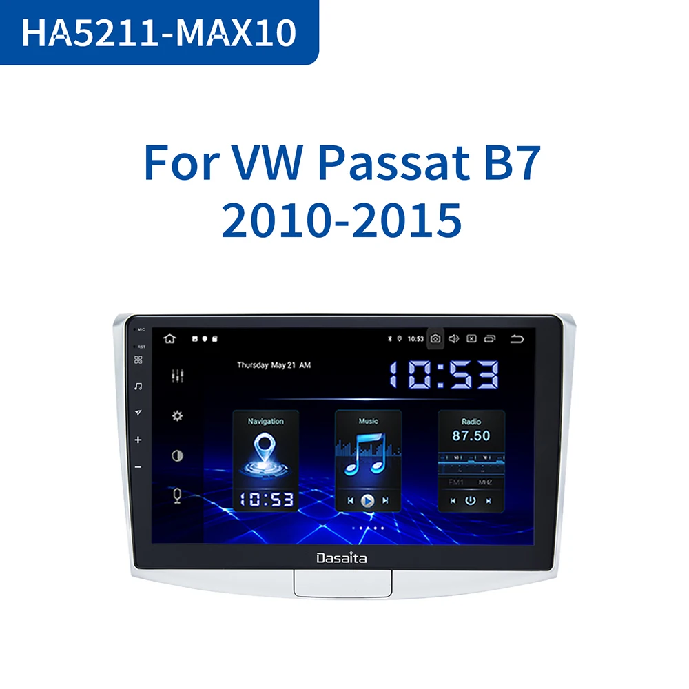 Dasaita 10.2" IPS Screen Car Multimedia Player Android 10.0 for VW Passat 1 Din Stereo 2013 2014 2015 GPS BT5.0 DSP Carplay |