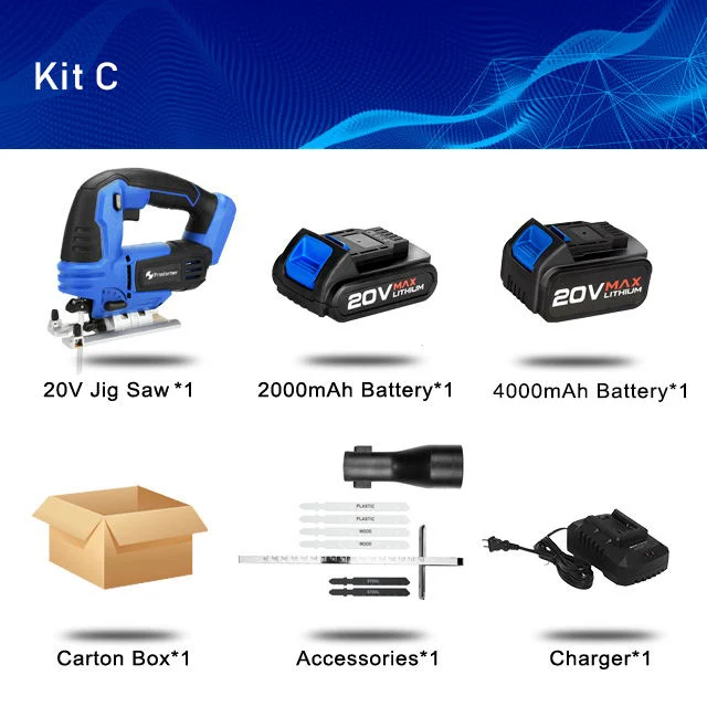 KIT C PROSTORMER 20 в лобзик Электроинструмент беспроводной лобзик быстрая замена лезвия электрическая пила светодиодный светильник руководство с 6 шт. лезвия для деревообработки - Цвет: KIT C