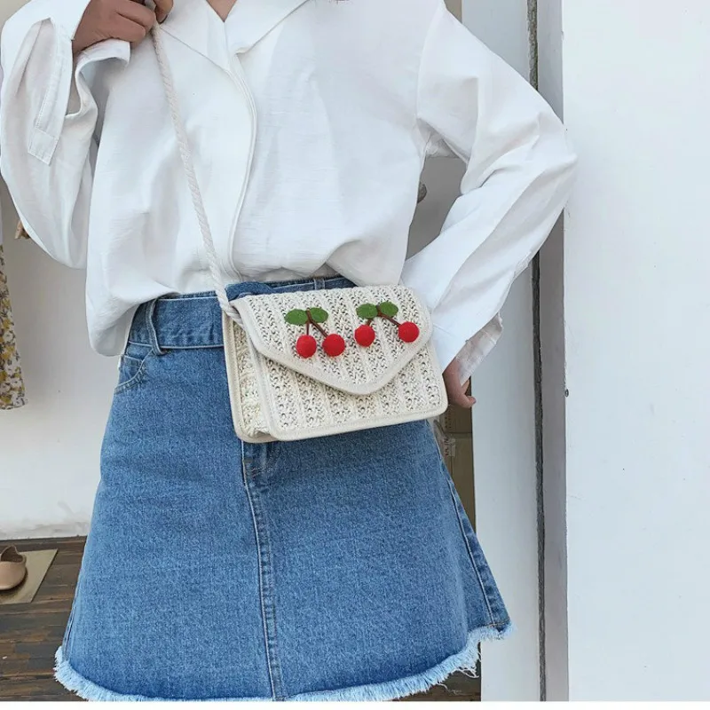 

Women Summer Rattan Bag Wild Messenger Bag Fashion Shoulder Small Square Handmade Woven Beach New bolso mujer Straw Bag Handbags