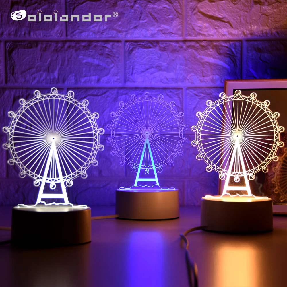 Новая лампа с колесиком обозрения креативный Ночной светильник 3 цветов новая