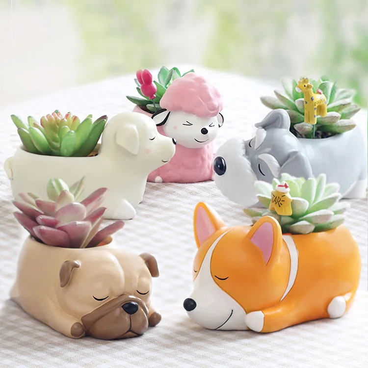 

Flower Pot Creative cute puppy cartoon flower pot Garden Small fleshy resin Plant Children's room decoration Puppy flower pot