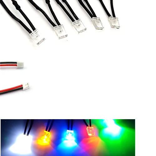 

50Pcs 3V 5V 6V 9V 12V 24V Clear Squared 2*5*7mm LED With 20cm Red&Black Wire And ZH1.5 Plug Light=White Red Blue Green Yellow