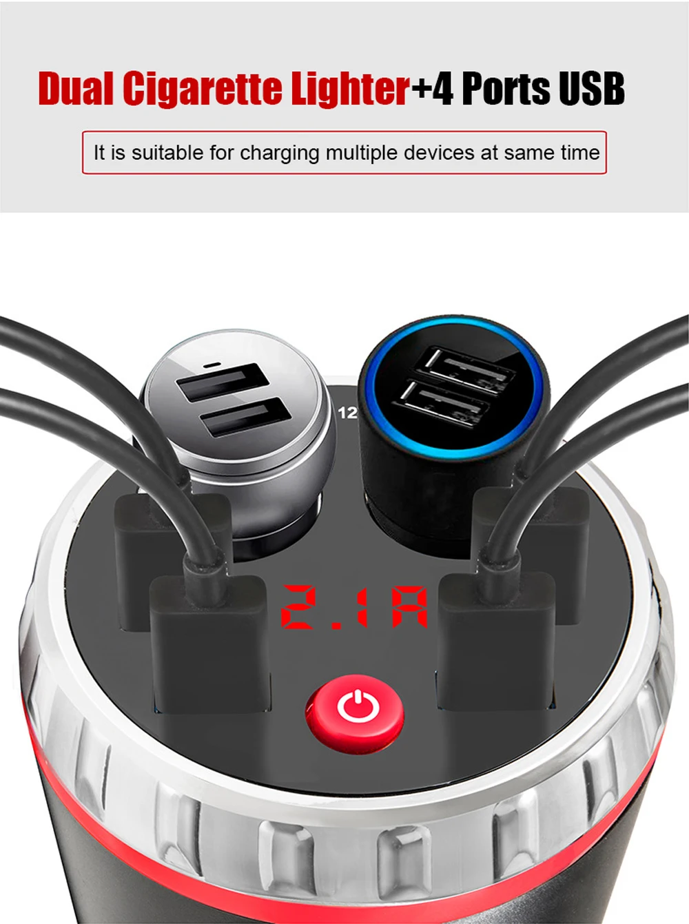 VR robot Dual Car Cigarette Lighter Socket Splitter Adapter 5V 2.1A 4 Ports USB Charger Voltage Monitor Car Cup Holder