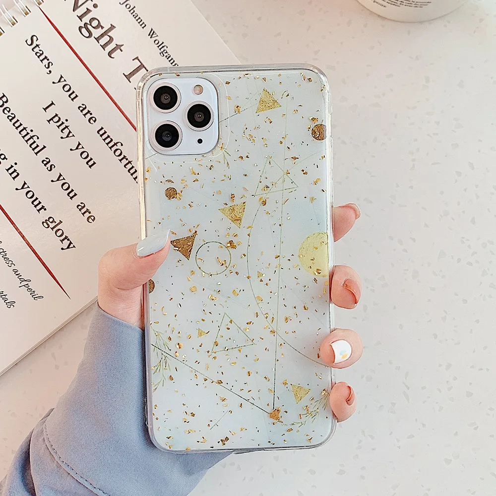 Роскошный Золотой фольга геометрический мрамор чехол для телефона для iPhone 11 Pro Max XR X XS Max 7 8 6 6s Plus Мягкий ТПУ чехол Блестящий Модный чехол