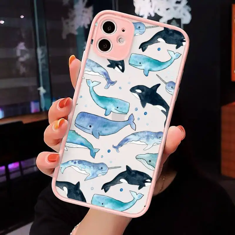 

shark Phone Cases Matte transparent For Pink iPhone 12 Mini 11 Pro XR XS Max 7 8 Plus X Back Cover