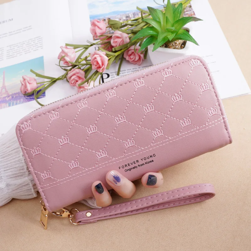 

2021 Female New Long Leather Clutch Bag Large Capacity Multi-card Women Wallet Rhomboid Embroidered Crown Fashion Ladies Purse