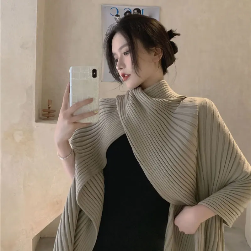 

SHENGPALAE Vintage Knitted Cross Ponchos Women's Spring 2021 New Tide Fashion Turtleneck Pullover Loose Solid Color Tops 5B666