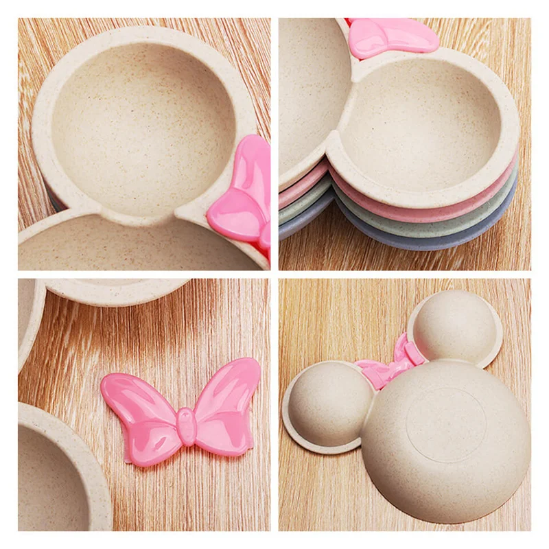 

3 Pcs Baby Dinnerware Wheat Straw Cartoon Cute Children Dinner Bowl Bow-Knot Kids Dishes Feeding Plate Training Spoon Fork