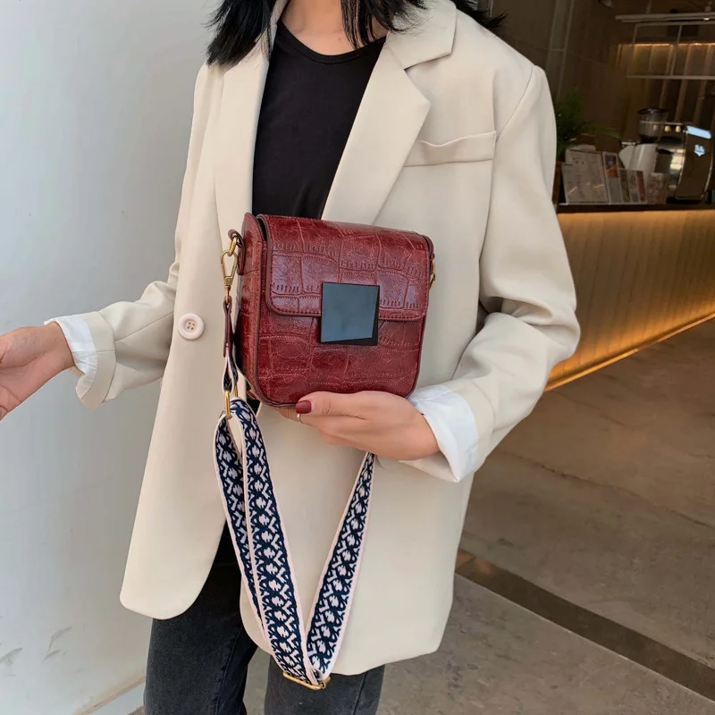 Hot Sale 2019 Bags Women Fashion Simple Stone Pattern Shoulder Bag Summer New Small Square Wide Messenger | Багаж и сумки