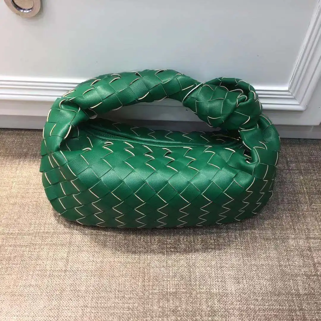 

2021 Cowhide Leather Knot Bag Lime Green Cow Leather Handmade Wovem Bags Luxury Brand Designer Bags Hobo Totes