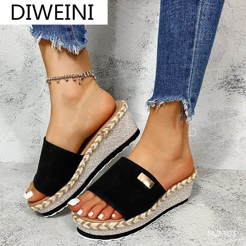 

2021 Summer Women Slippers Wedge Platform Comfortable Open Toe Sandals Fashion Women Outdoor Mid Heel Beach Shoes Zapatos Mujer