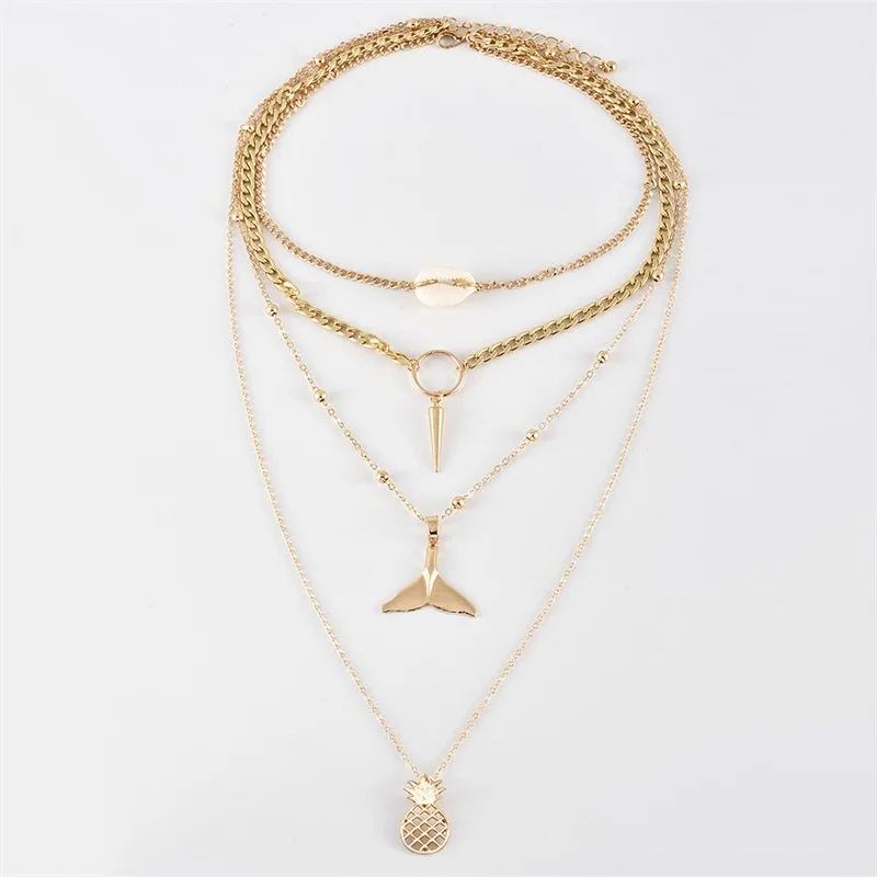 Женское Ожерелье 4 шт./компл. Модная Золотая подвеска в виде рыбьего хвоста с
