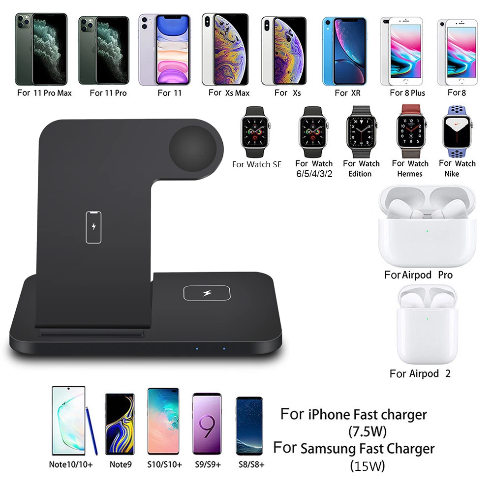 qi 3 in 1 charging dock station for iphone 12 11 xs xr x 8 airpods pro iwatch 15w fast wireless charger for apple watch 6 se 5 4 free global shipping