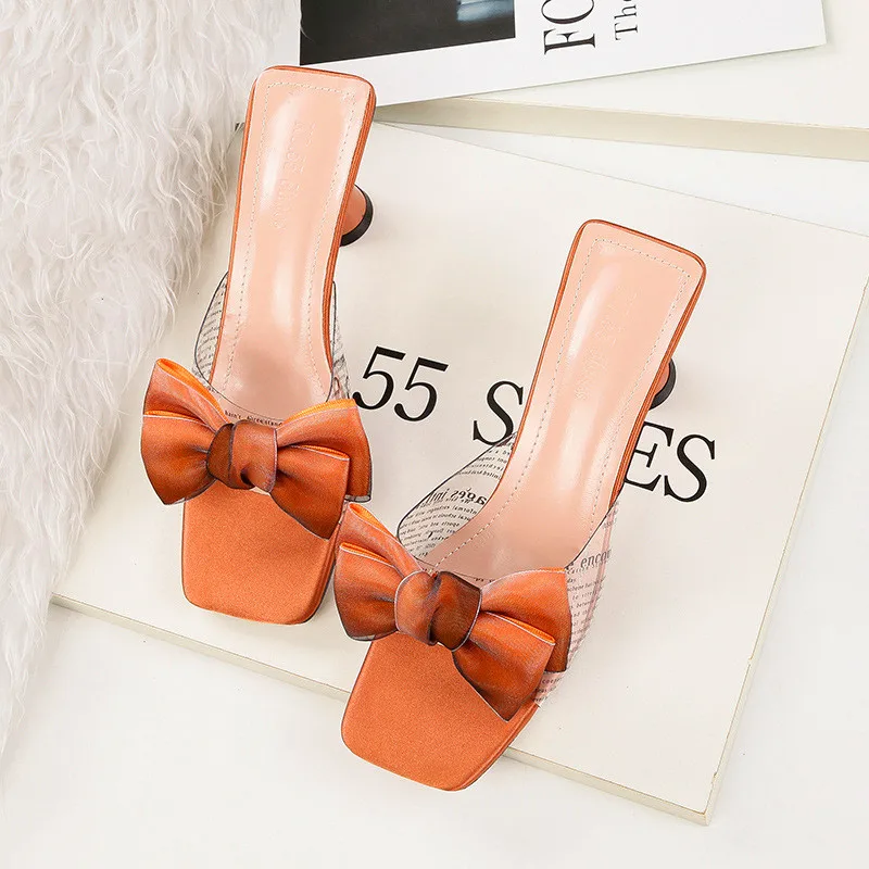 Красивая женская обувь с открытым носком и большим бантом Корейские модные