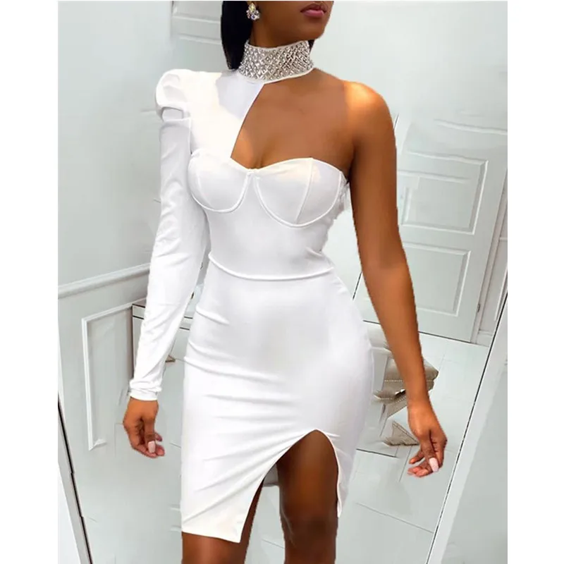 Сексуальное мини-платье с открытыми плечами Вечерние платья на одно плечо