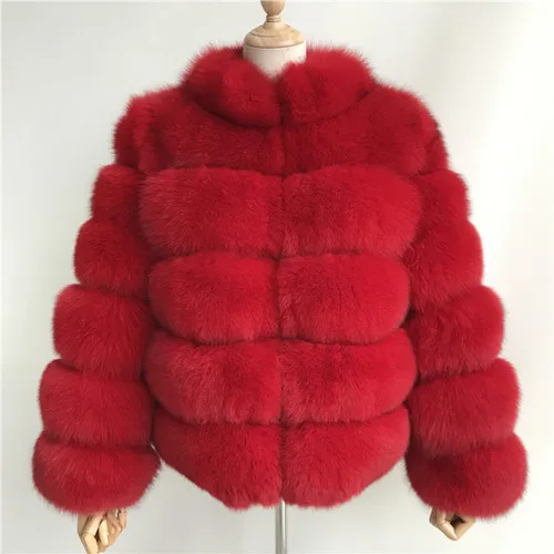 Red Пальто из натурального меха с длинными рукавами, женская зимняя куртка из натурального Лисьего меха, высококачественное пальто из натурального Лисьего меха - Цвет: Red