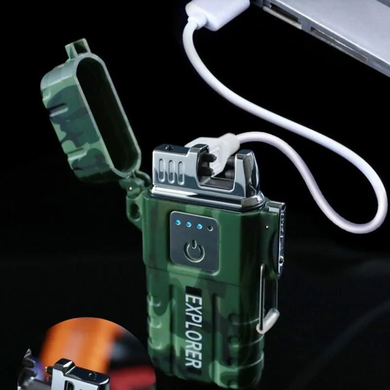 USB зарядка плазменная Зажигалка Ветрозащитная Водонепроницаемая Зажигалка для активный отдых, Спорт двойная дуговая Зажигалка для курения