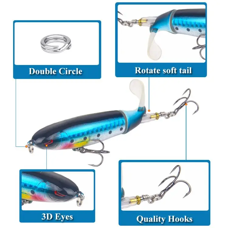 

13/35g Topwater Fishing Lure Artificial Bait 8 Color Hard Plopper Soft Rotating Tail Fishing Tackle Geer Pesca With 6 Hooks