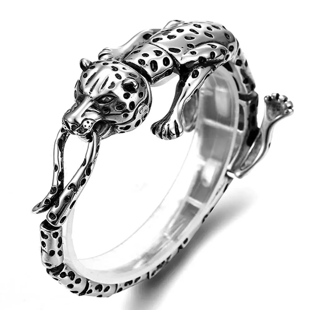 

Punk leopard Head Chain Bracelet Men Stainless Steel 316L Silver Color Vintage Design Charm Bracelet Bangle Jewelry