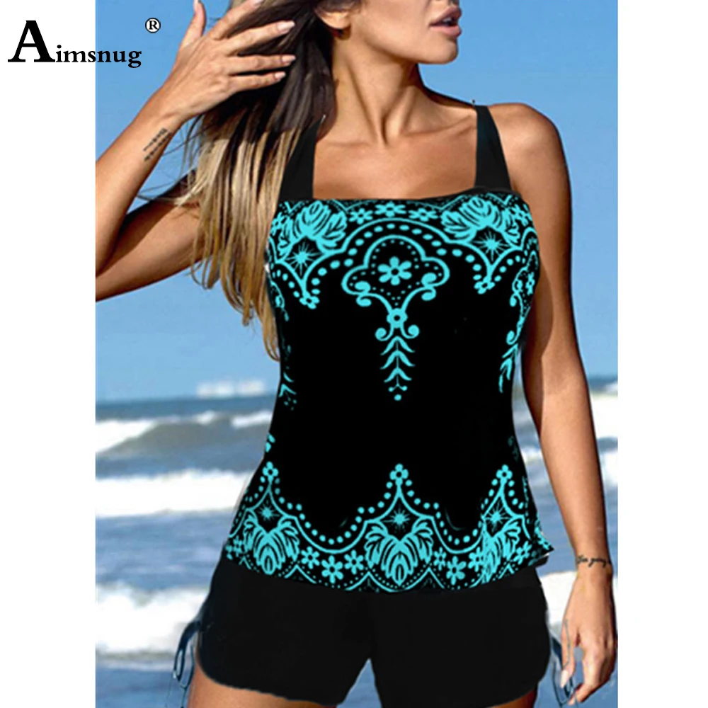 

Aimsnug Plus Size Women Tankini Sets Sexy Fashion 3D Print Two Pieces Swimsuits 2022 Summer New Casual bikinis Swimwear Femme