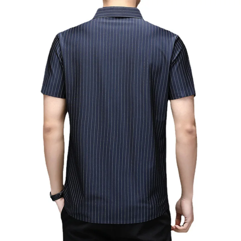 

2021 summer new men's Short Sleeve Shirt Men's ice silk business casual shirt stripe slim Top Men's shirt