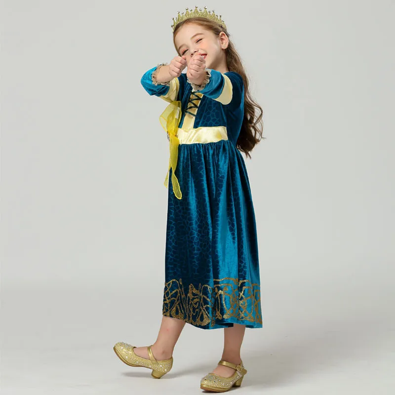 

Halloween Winter Girl Brave story Princess Melinda Costume Green velvet long sleeve dress