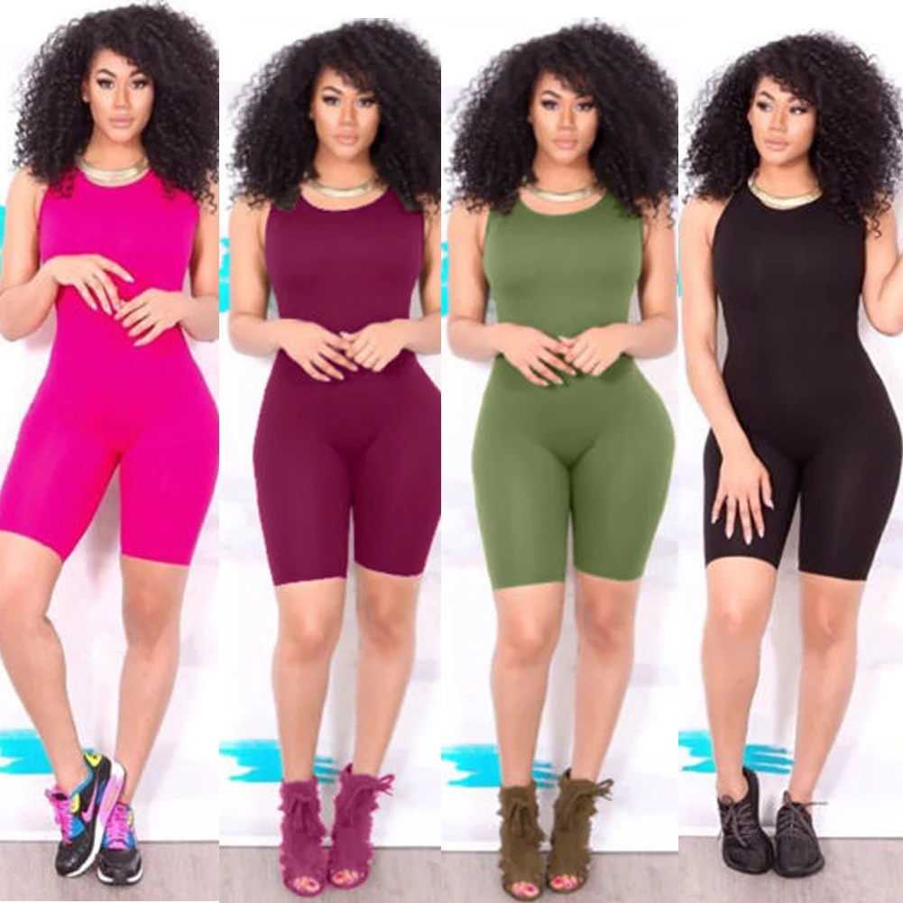 

2021, Женский Облегающий комбинезон без рукавов, однотонный комбинезон, женское Клубное боди, короткие брюки
