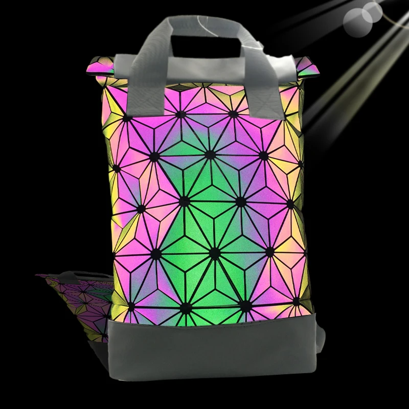 

HOLOGRAPHIC Geometric Unisex Luminous Backpack Bundel Roll Top Rucksack Bosla Mochila