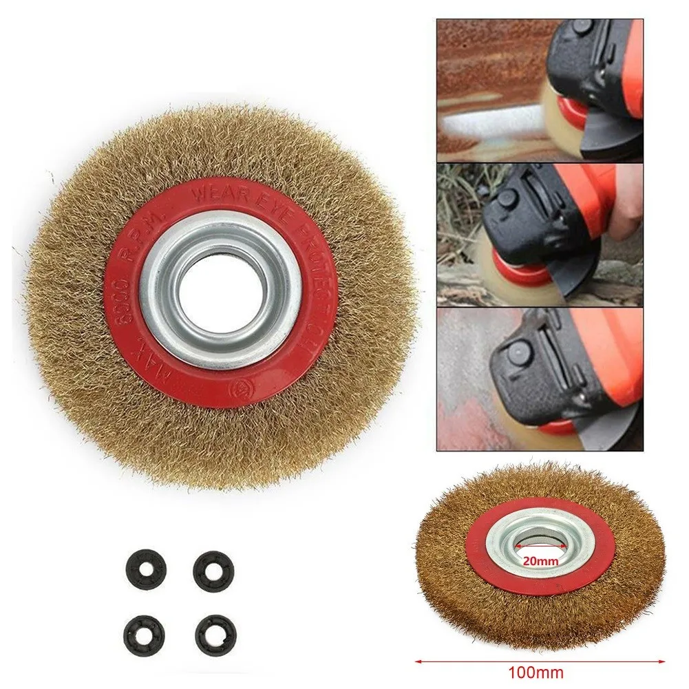 

100mm Brush 1pc Wheel 4inch 4pcs Adaptor Rings Fine Gold+ Red Polishing