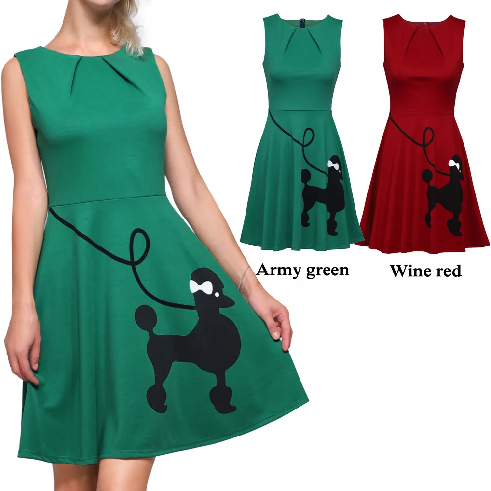 Женское винтажное платье без рукавов с круглым вырезом и высокой талией|Женские