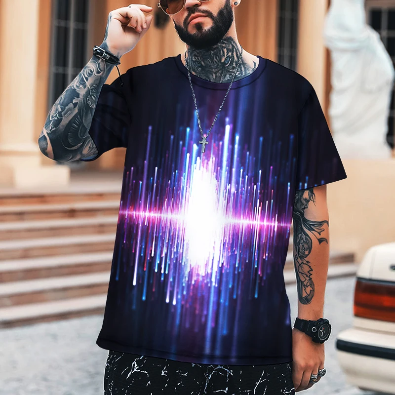 Мужская футболка с круглым вырезом Красная из 2022 лайкры и полиэстера ЭКГ-принтом