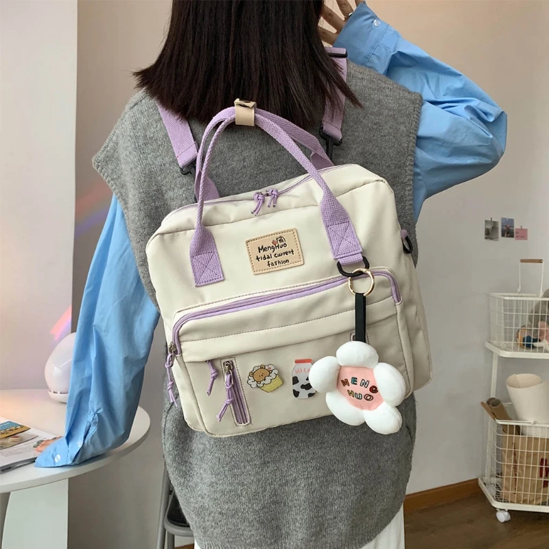

Multifunctional Lovely Women Backpack Shoulder Bags Handbag Teenage Girl Ring Buckle Portable Travel Messenger Bag Wild