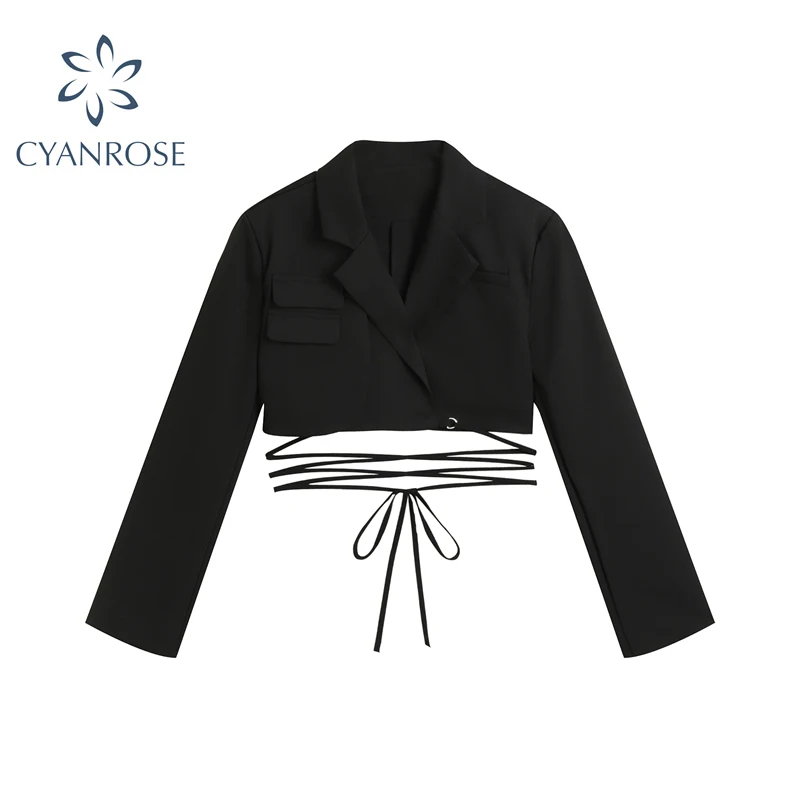 Пиджак женский асимметричный модный элегантный черный свободный кроп пиджак с